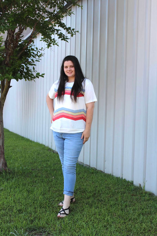 White Bold Stripe Top