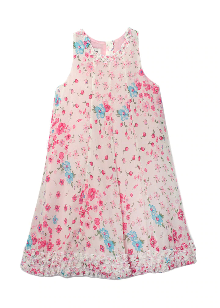 Pink Floral Chiffon A-Line Dress