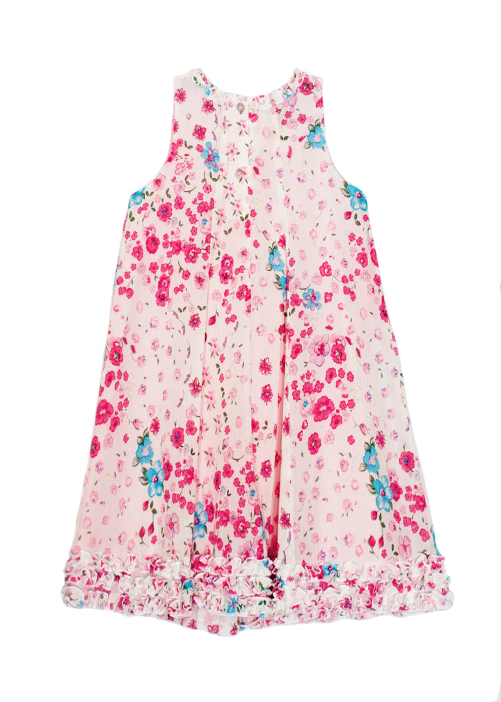 Pink Floral Chiffon A-Line Dress