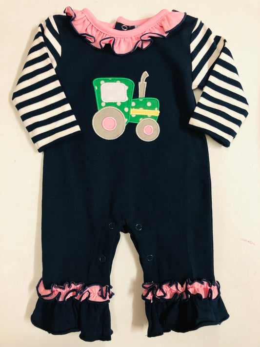 Green Tractor Ruffled Romper