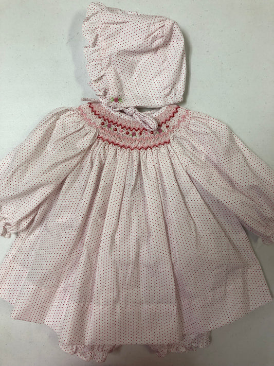 Red Dot L/S Smocked Bishop Dress W/Bloomer