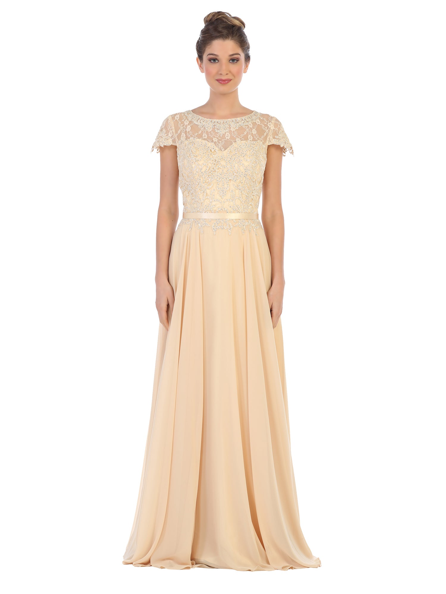 Halter Chiffon Dress with Bow Sash Champagne