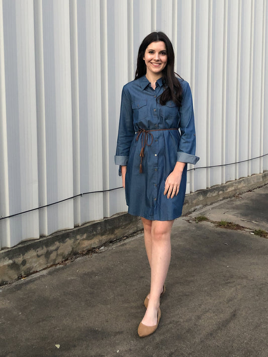Denim Dress w/ Tassel Belt