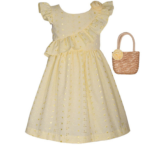 Yellow Eyelet Ruffle Dress W/Bag