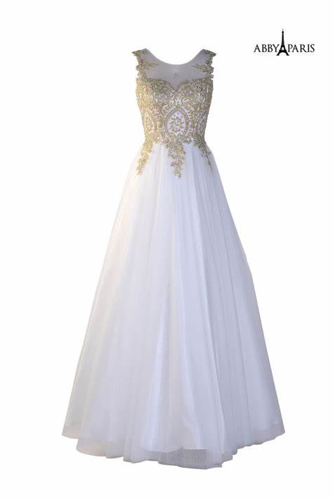 Off-White Tulle Prom W/Gold