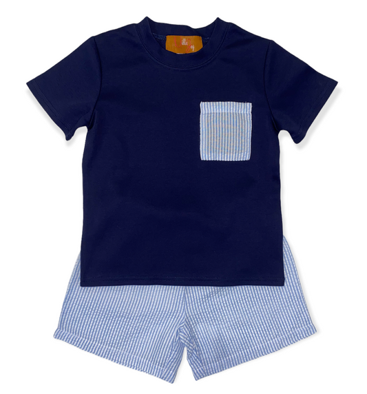 Navy and Blue Stripe Short Set