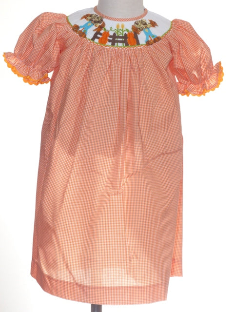 Orange Check Scarecrow Smocked Dress